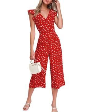 Lulus Floreal Love Floral Culotte Jumpsuit Red Size XS